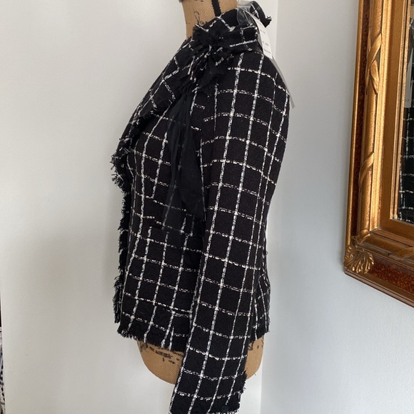 Carole Little Vintage Women Tweed Blazer Black White Jacket Plaid M Silk Blend - Picture 5 of 12